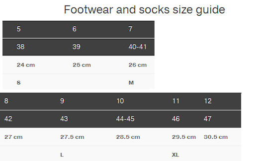 Size chart for Palm footwear