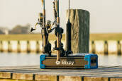Bixpy PP 768 Power Pack designed for K-1 Angler Pro, with fish rods and rod holders installed along the accessory tracks.