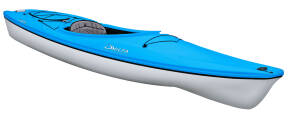 10AR from Delta Kayaks in Azure Blue showing the bow of the unique Fusion Hull