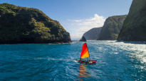 Hobie Tandem Island being sailed off the coast of Hawaii 