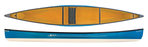 Swift Canoes Keewaydin 15 Solo, shown in Saphire over Champagne Two Tone with Carbon Tech Pack