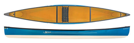 Swift Canoes Keewaydin 15 Solo, shown in Saphire over Champagne Two Tone with Carbon Tech Pack