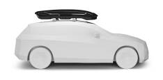 Side profile of a Thule Motion 3 XXL Low, loaded onto roof bars