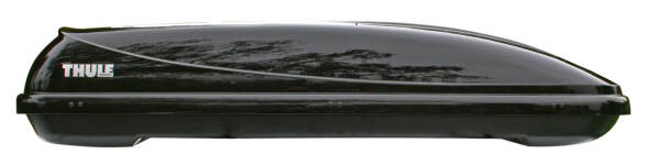Thule Ocean 600 Roof Box, narrow box with glossy black finish. Perfect for adventures with other items on the roof
